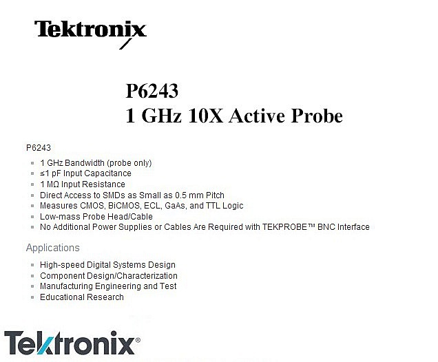 Tektronix P Oscilloscope Probe Ghz Active Probe